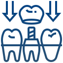 Dental crown placement icon showing cap fitted over damaged tooth