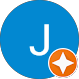Blue circular icon with letter J and star badge