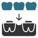 Orthodontic treatment icon showing teeth alignment process with braces for correcting crooked or misaligned teeth.